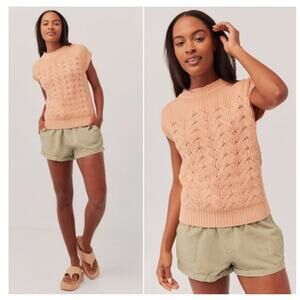Pact Cable Knit Chunky Sweater Vest Apricot Size Medium Organic Cotton